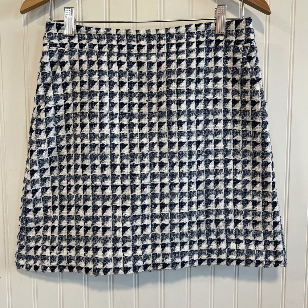 Loft skirt houndstooth blue white pockets career Wear metallic thread size 2‎
